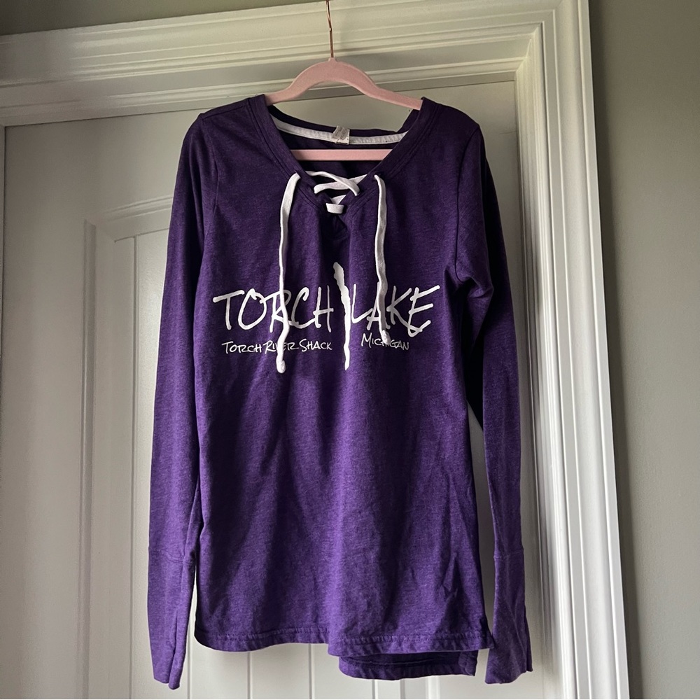 Torch Lake Michigan Travel Long Sleeve Hooded Shirt